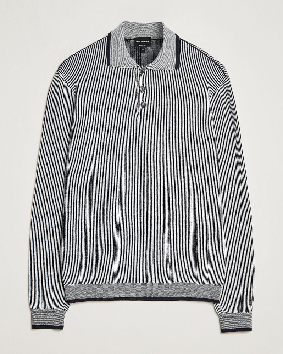 Herr | Tröjor | Giorgio Armani | English Rib Knitted Polo Shirt Navy/White