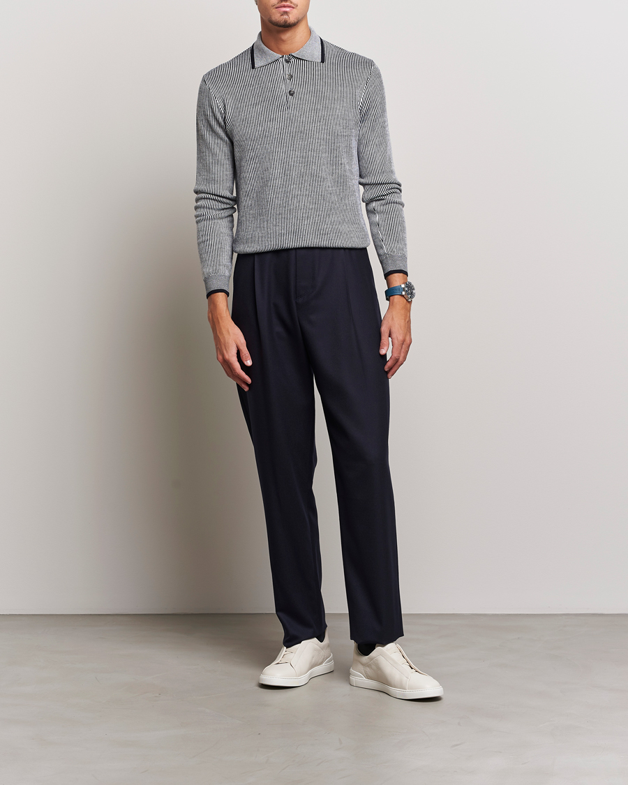Herr | Tröjor | Giorgio Armani | English Rib Knitted Polo Shirt Navy/White