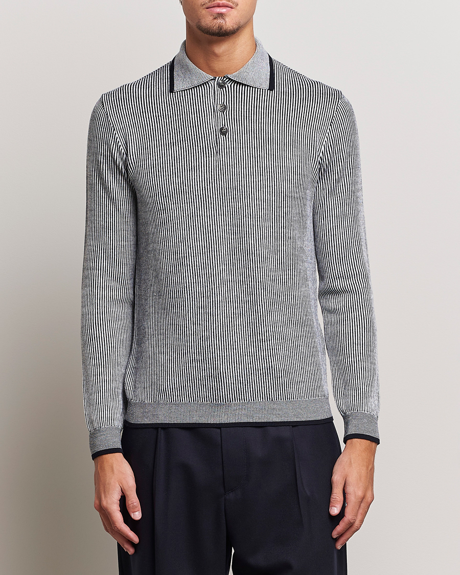 Herr | Stickade pikéer | Giorgio Armani | English Rib Knitted Polo Shirt Navy/White