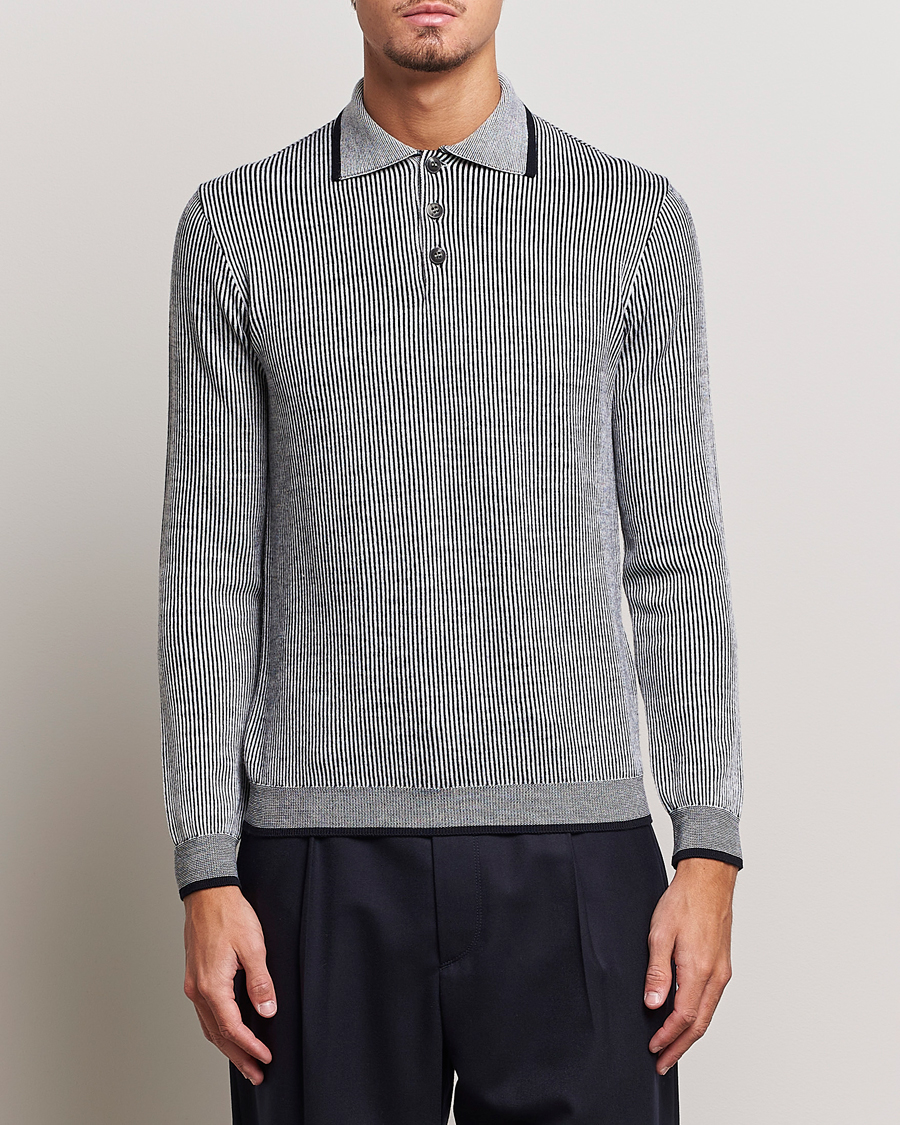 Herr | Tröjor | Giorgio Armani | English Rib Knitted Polo Shirt Navy/White