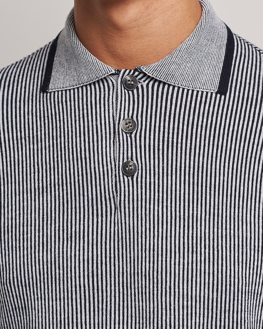 Herr | Tröjor | Giorgio Armani | English Rib Knitted Polo Shirt Navy/White