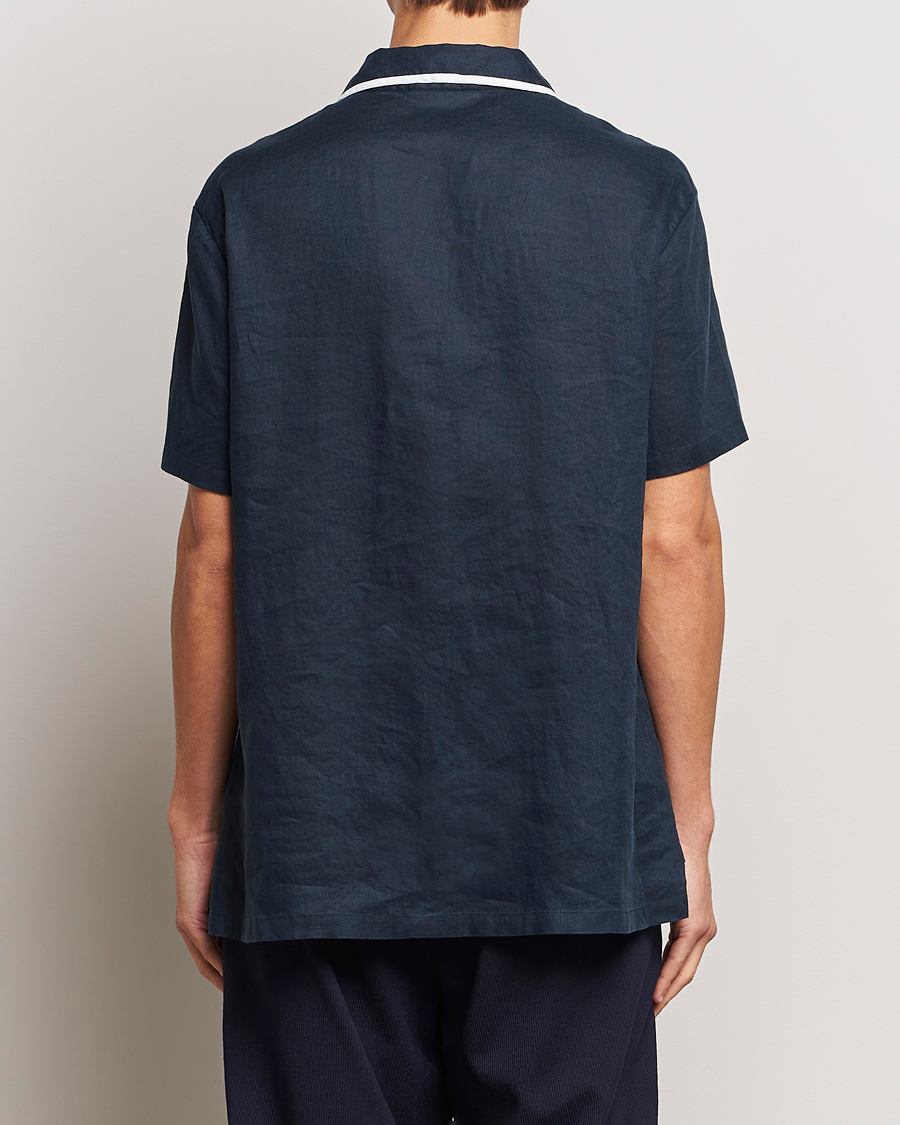 Herr | Skjortor | Giorgio Armani | Linen Guru Collar Short Sleeve Shirt Navy