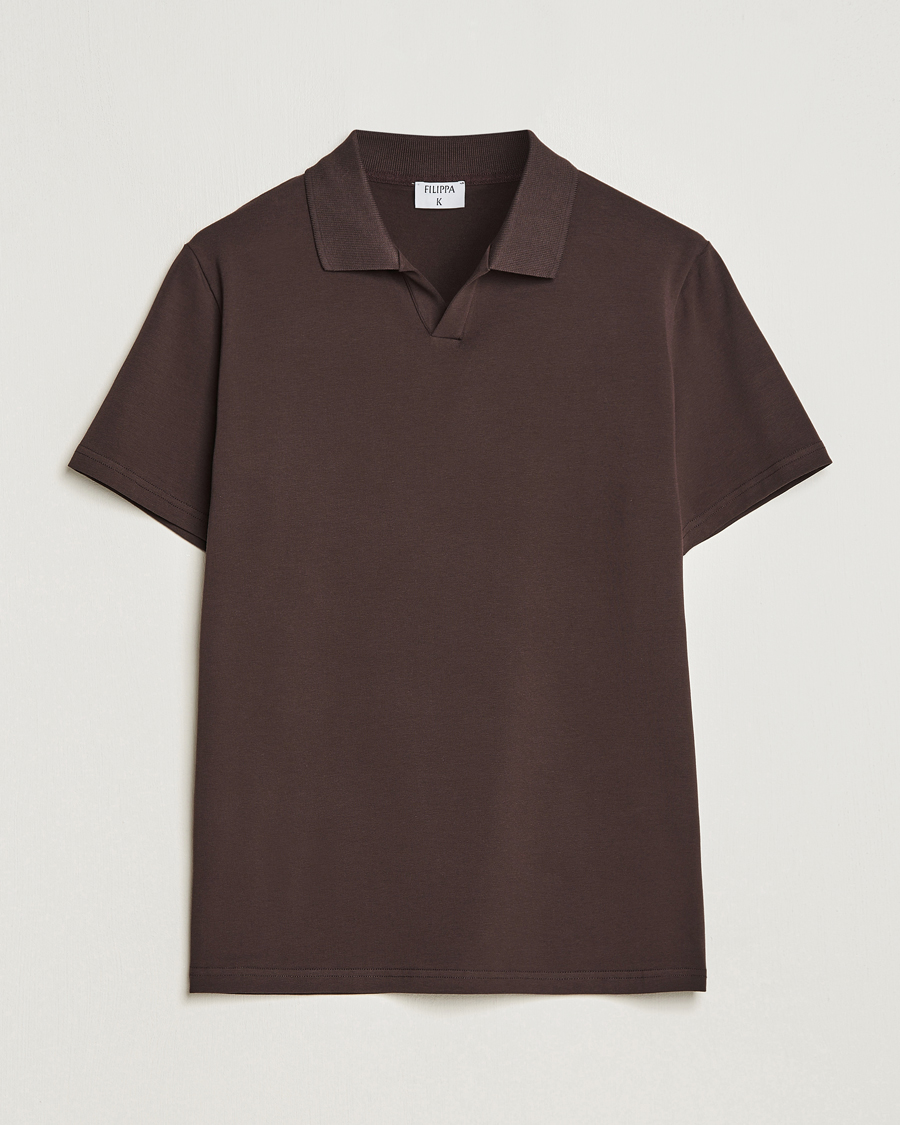 Herr | Pikéer | Filippa K | Soft Lycra Polo T-Shirt Dark Chocolate