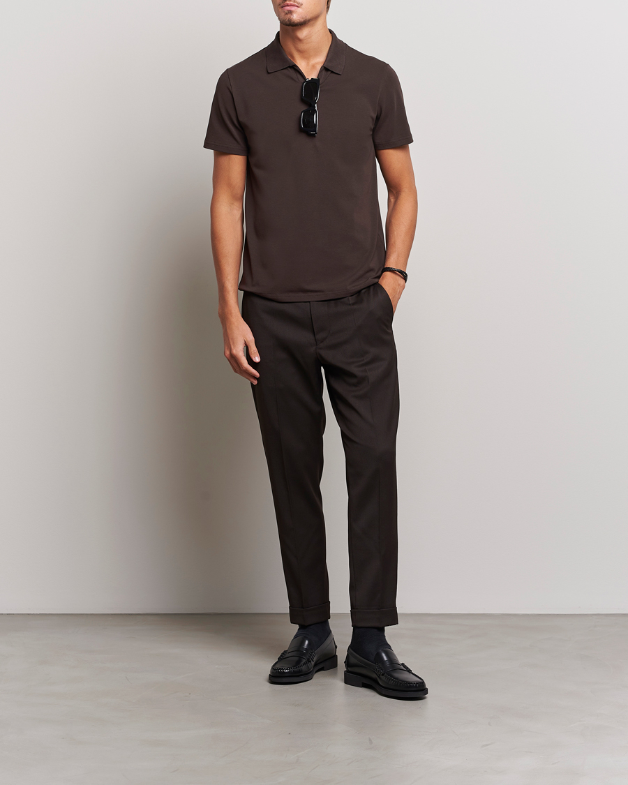 Herr | Pikéer | Filippa K | Soft Lycra Polo T-Shirt Dark Chocolate