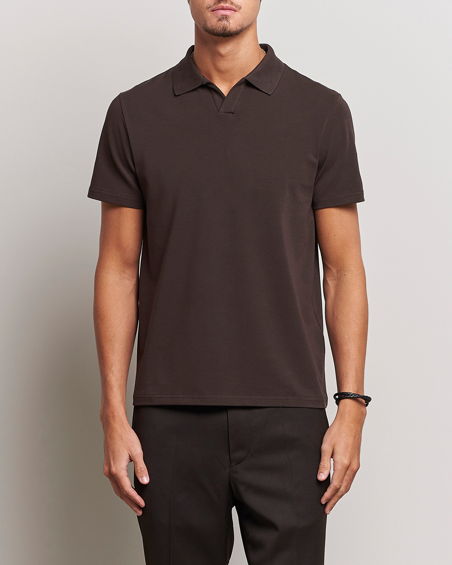 Herr | Pikéer | Filippa K | Soft Lycra Polo T-Shirt Dark Chocolate