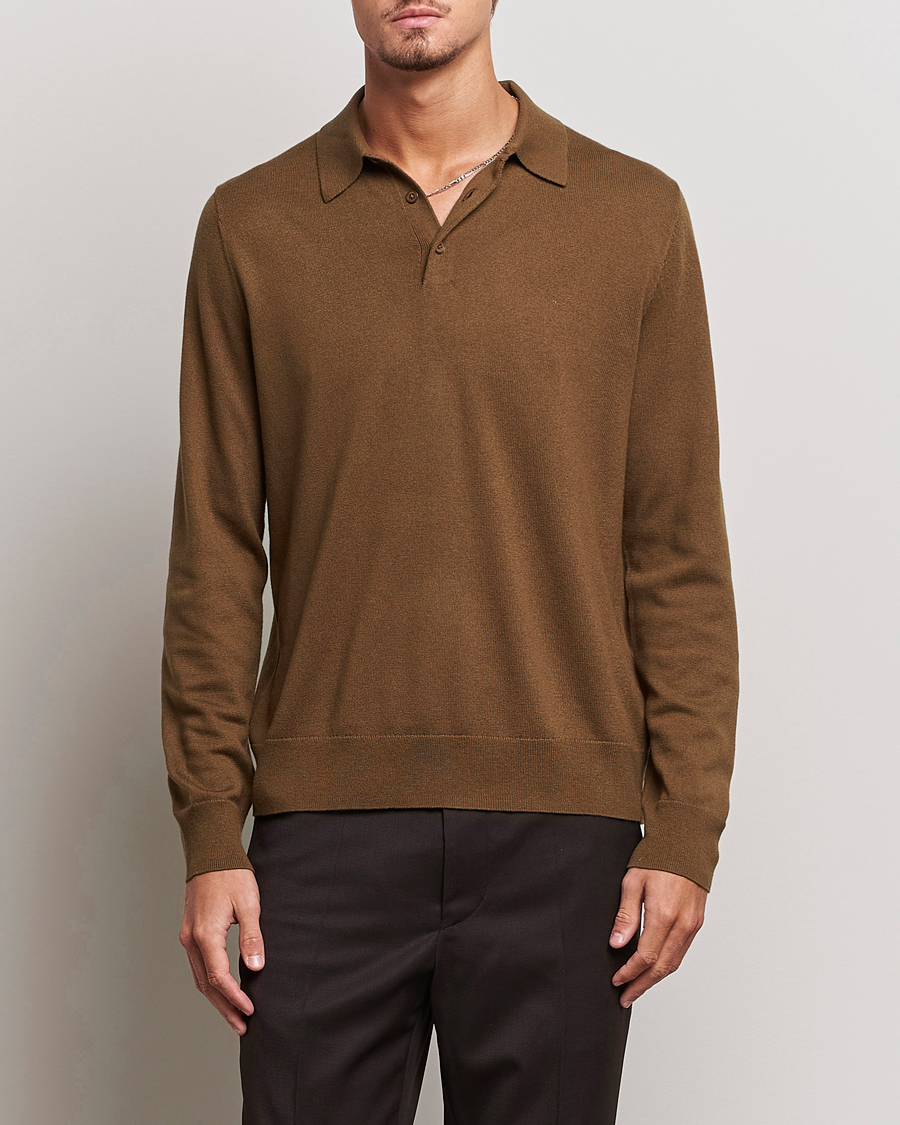 Herr | Stickade pikéer | Filippa K | Knitted Polo Shirt Bronze Green