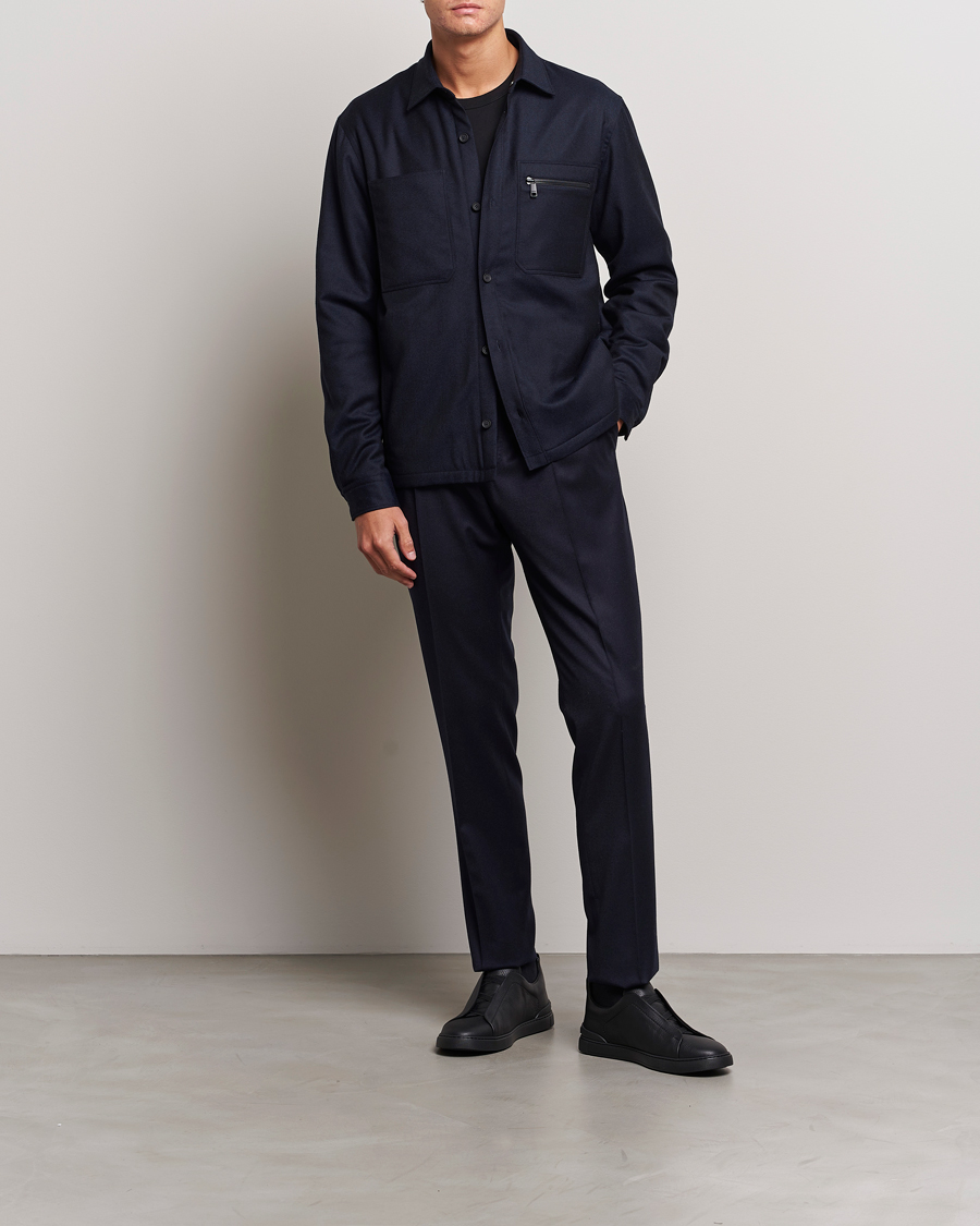 Herr | Jackor | Zegna | Techmerino Flannel Shirt Jacket Navy