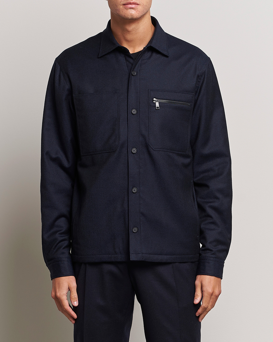 Herr | Luxury Brands | Zegna | Techmerino Flannel Shirt Jacket Navy