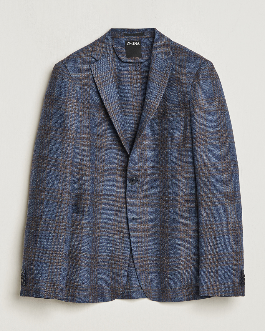Herr | Kavajer | Zegna | Unconstructed Check Wool Blazer Navy
