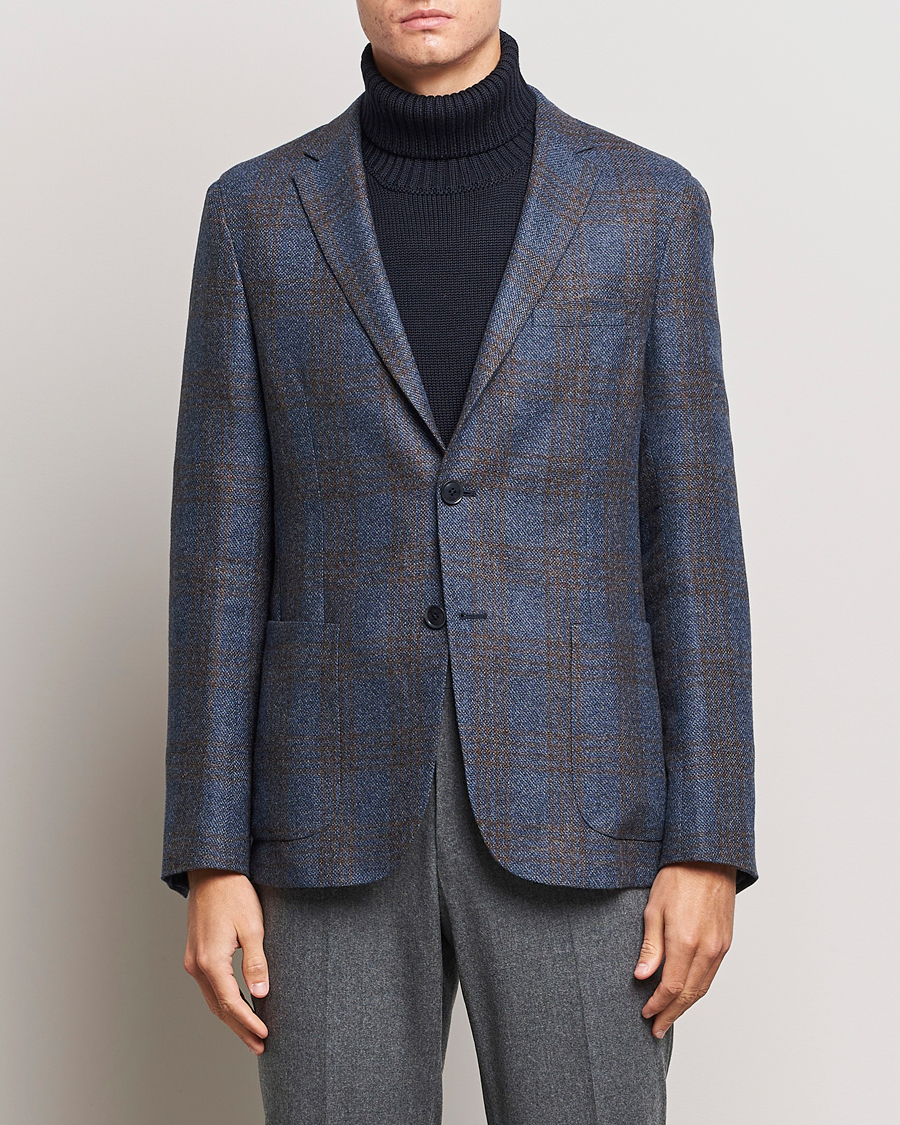 Herr | Kavajer | Zegna | Unconstructed Check Wool Blazer Navy