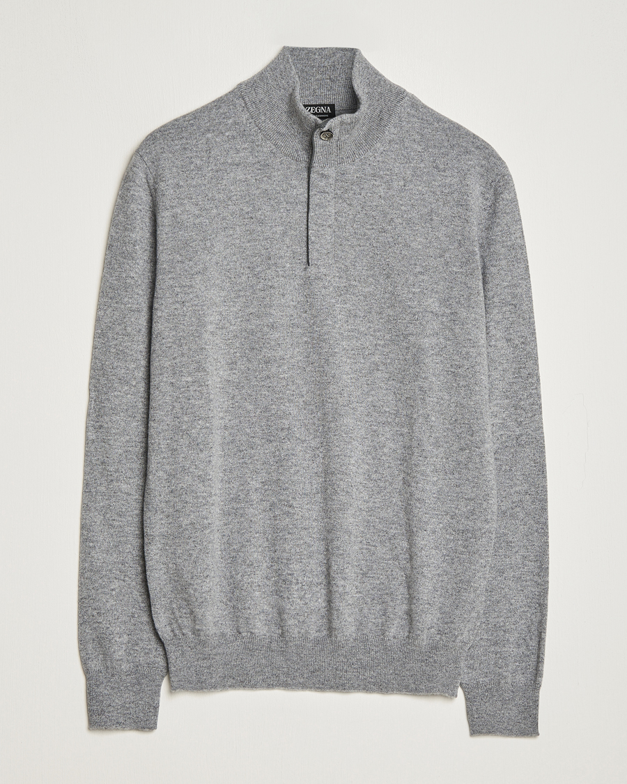 Herr | Tröjor | Zegna | Oasi Cashmere Half Zip Grey Melange