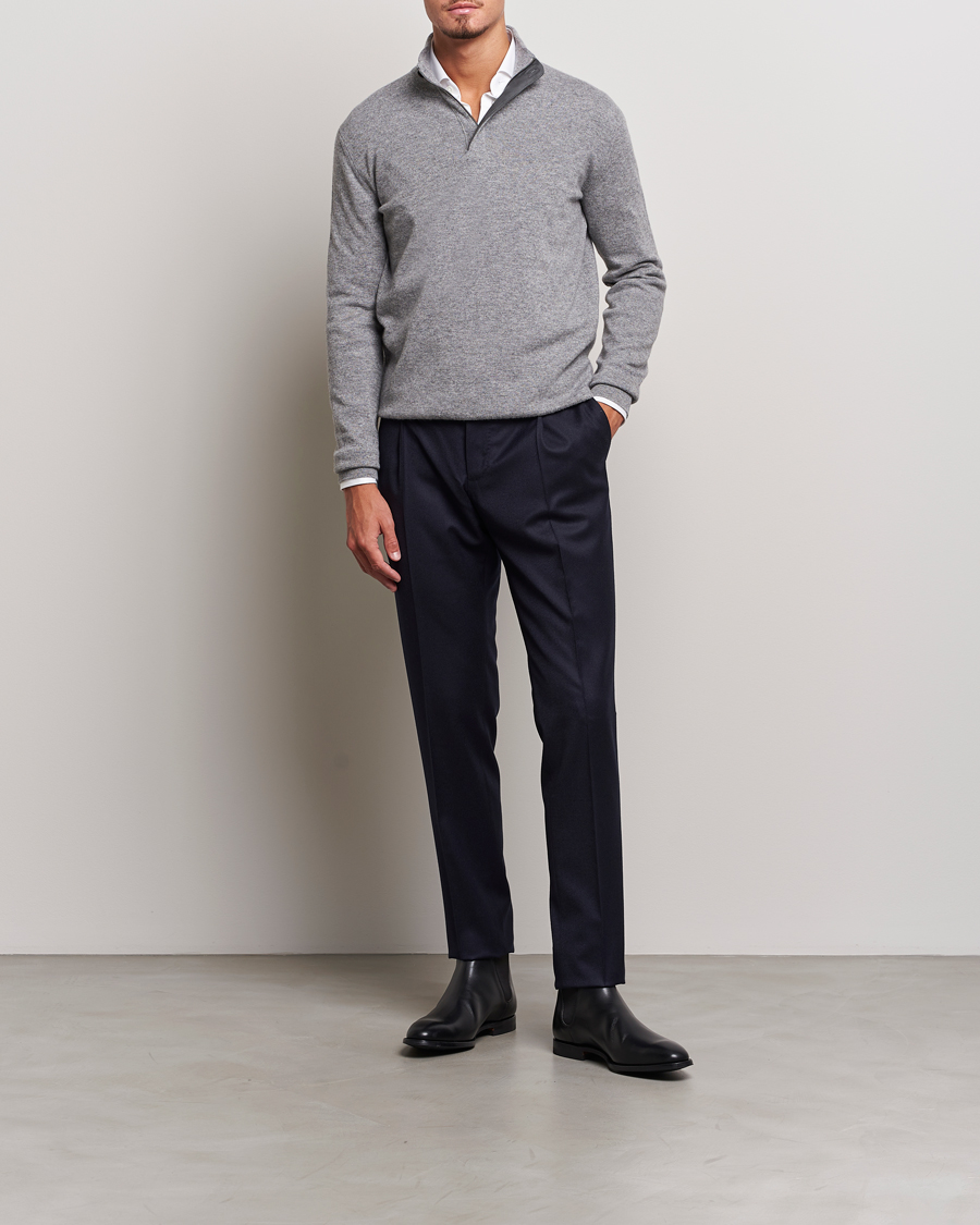 Herr | Tröjor | Zegna | Oasi Cashmere Half Zip Grey Melange