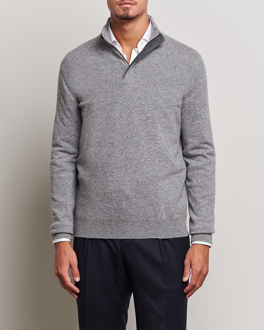 Herr | Tröjor | Zegna | Oasi Cashmere Half Zip Grey Melange