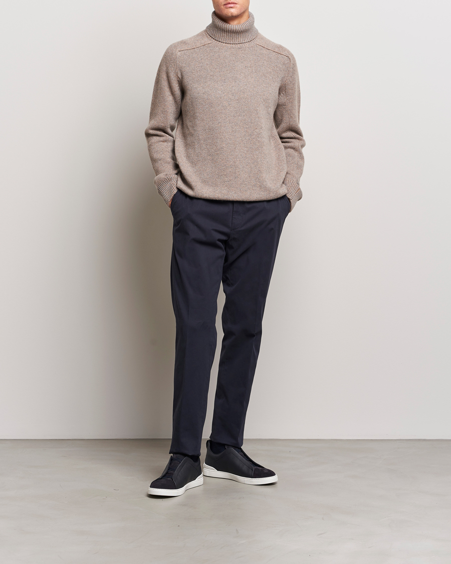 Herr | Tröjor | Zegna | 5 Gauge Cashmere Rollneck Beige Melange