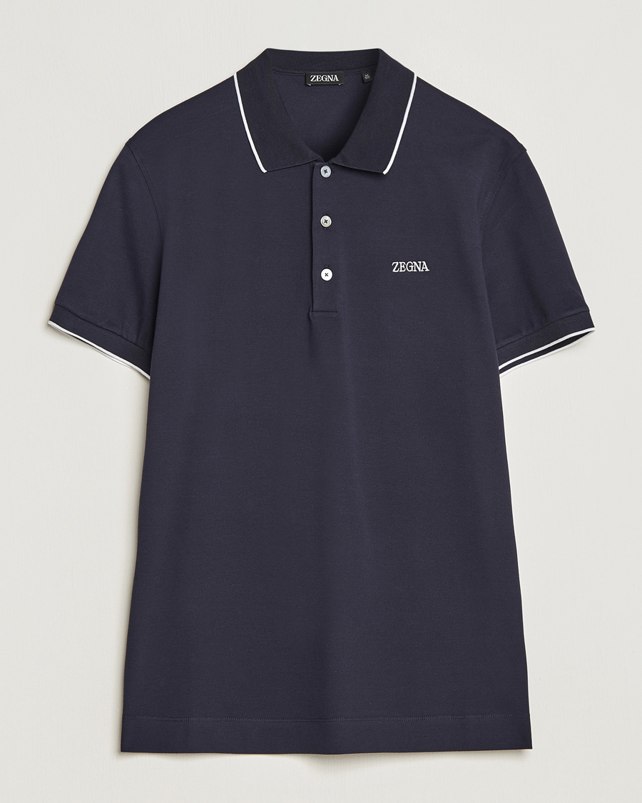Herr | Pikéer | Zegna | Short Sleeve Cotton Piquet Navy