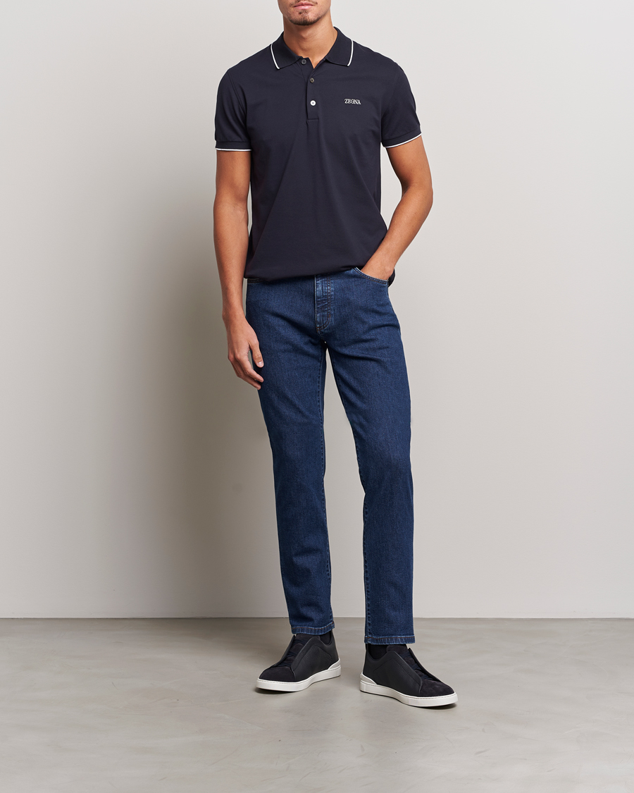 Herr | Pikéer | Zegna | Short Sleeve Cotton Piquet Navy