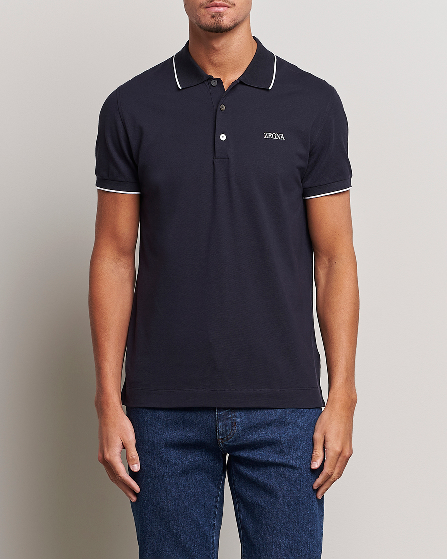 Herr |  | Zegna | Short Sleeve Cotton Piquet Navy
