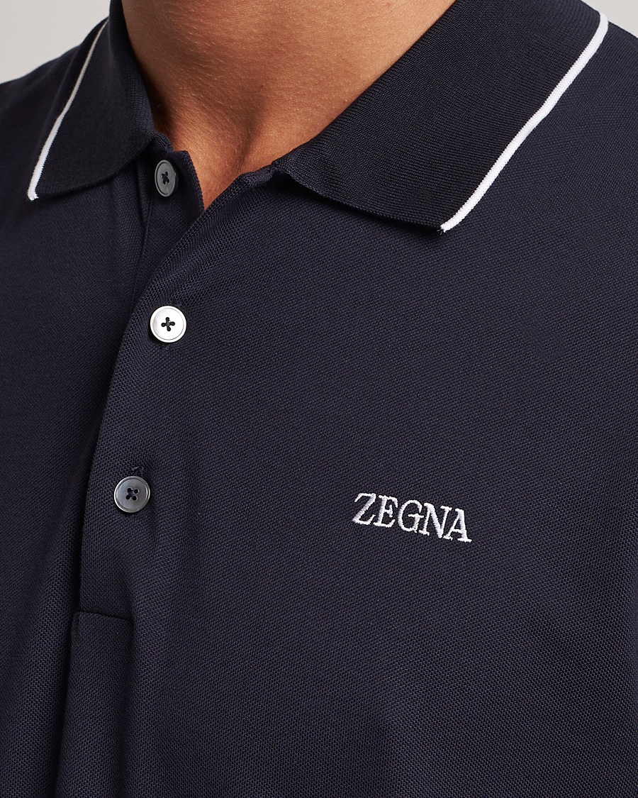 Herr | Pikéer | Zegna | Short Sleeve Cotton Piquet Navy