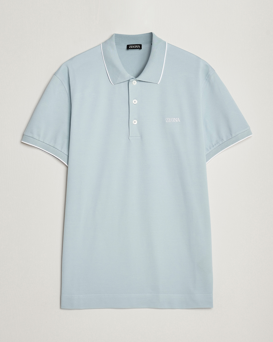 Herr | Pikéer | Zegna | Short Sleeve Cotton Piquet Light Blue