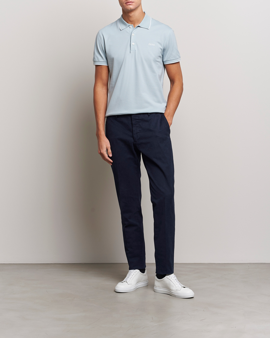 Herr | Pikéer | Zegna | Short Sleeve Cotton Piquet Light Blue