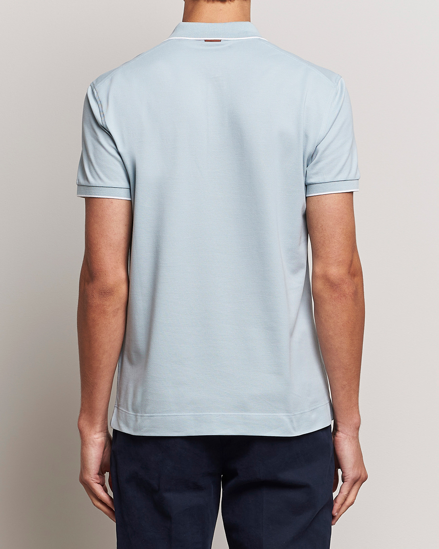 Herr | Pikéer | Zegna | Short Sleeve Cotton Piquet Light Blue