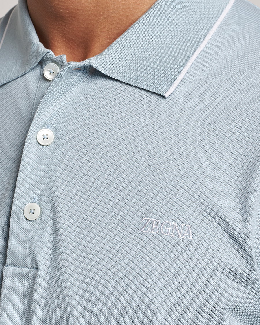 Herr | Pikéer | Zegna | Short Sleeve Cotton Piquet Light Blue