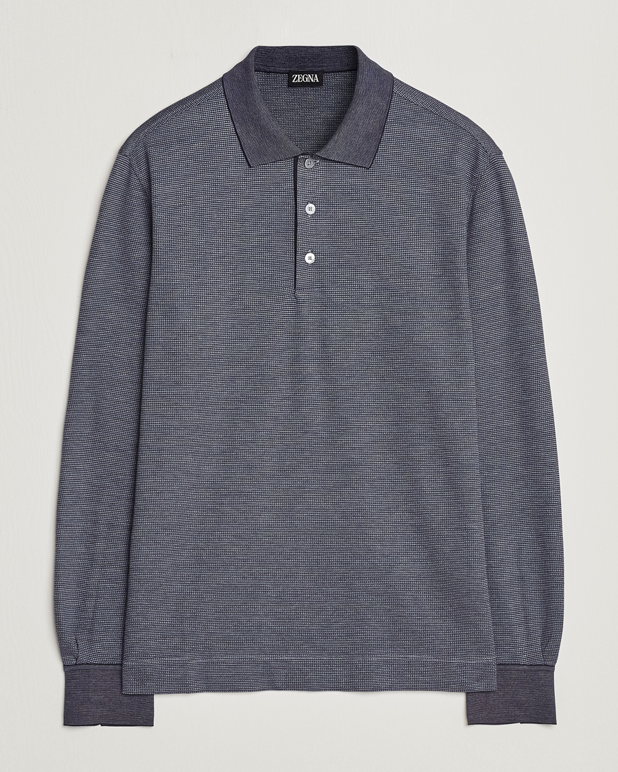 Herr | Tröjor | Zegna | Cotton/Silk Long Sleeve Polo Dark Blue
