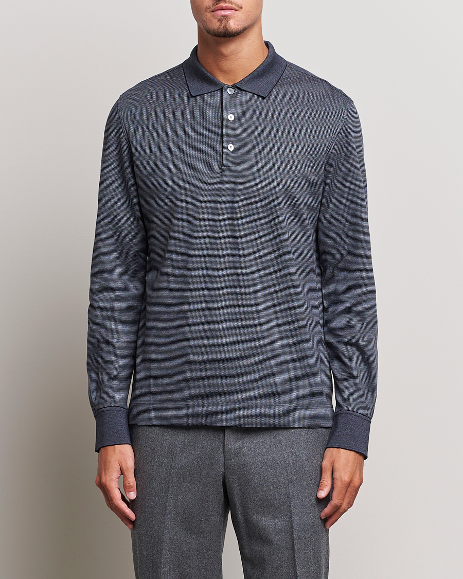 Herr | Tröjor | Zegna | Cotton/Silk Long Sleeve Polo Dark Blue