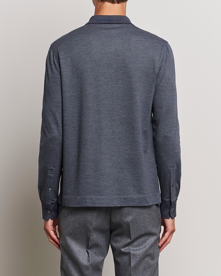 Herr | Tröjor | Zegna | Cotton/Silk Long Sleeve Polo Dark Blue