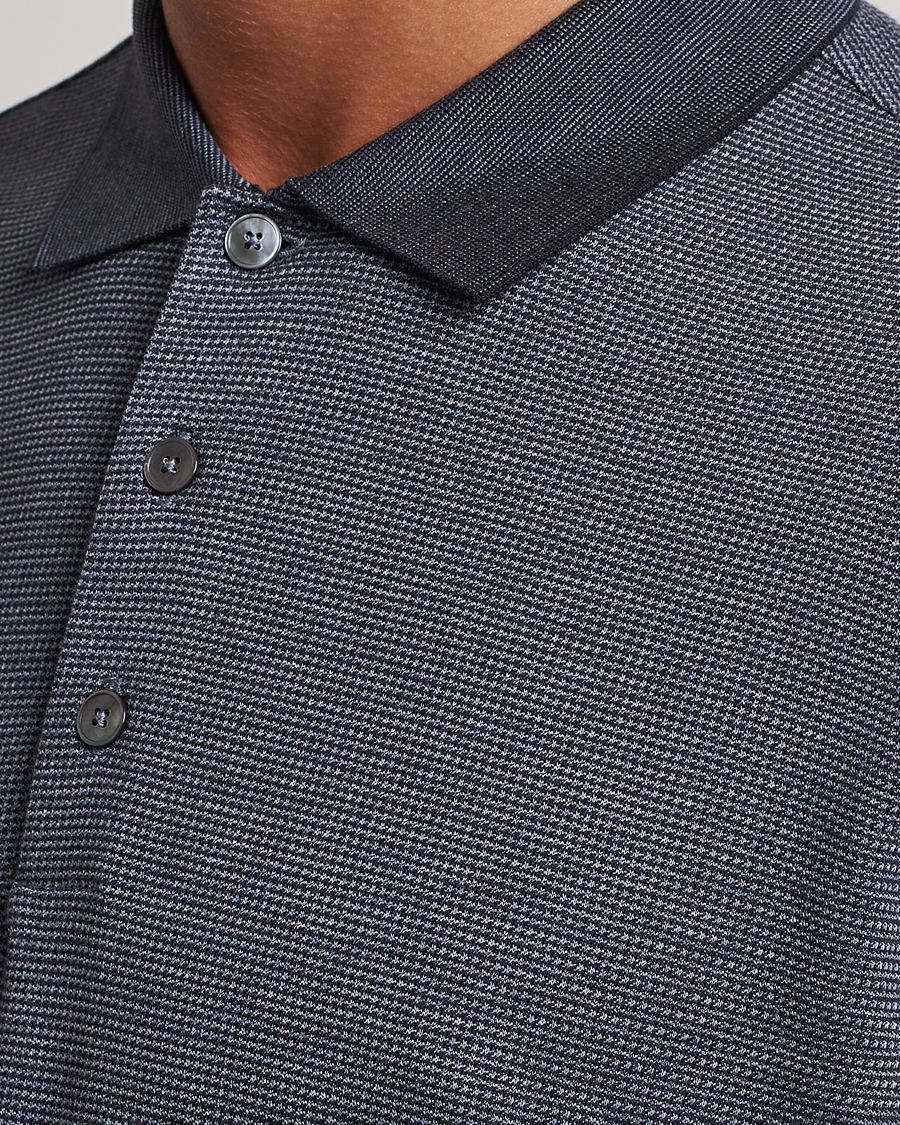 Herr | Tröjor | Zegna | Cotton/Silk Long Sleeve Polo Dark Blue