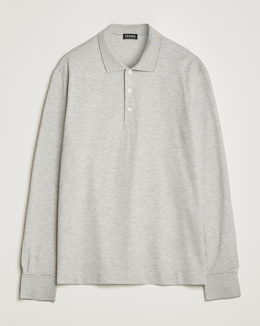 Herr | Tröjor | Zegna | Cotton/Silk Long Sleeve Polo Light Grey