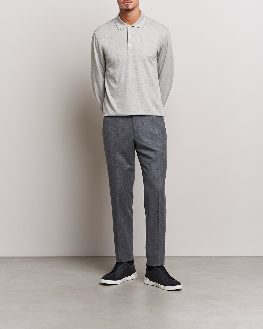 Herr | Tröjor | Zegna | Cotton/Silk Long Sleeve Polo Light Grey