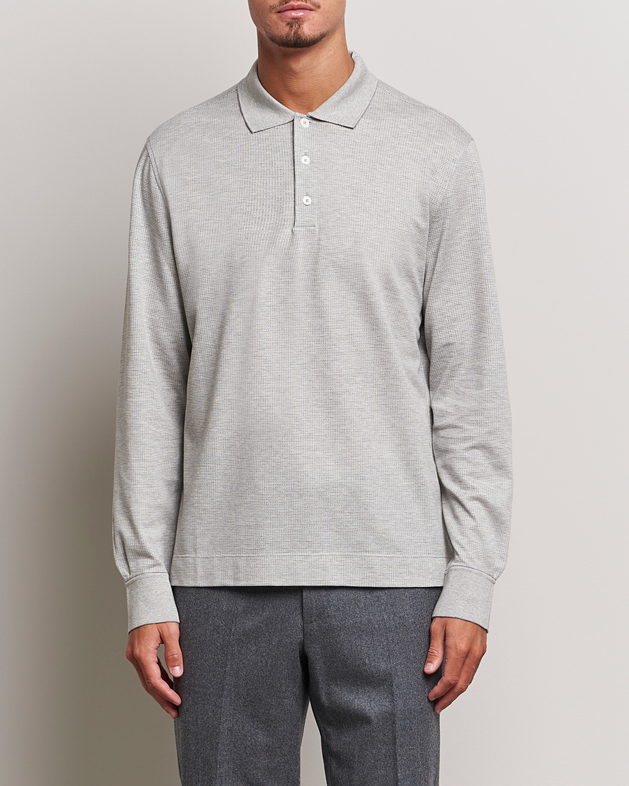 Herr | Tröjor | Zegna | Cotton/Silk Long Sleeve Polo Light Grey