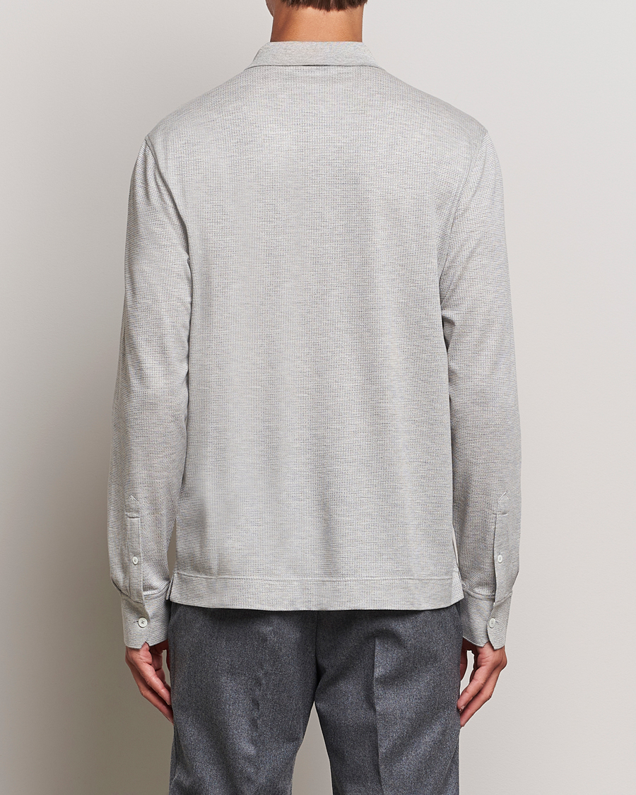 Herr | Tröjor | Zegna | Cotton/Silk Long Sleeve Polo Light Grey