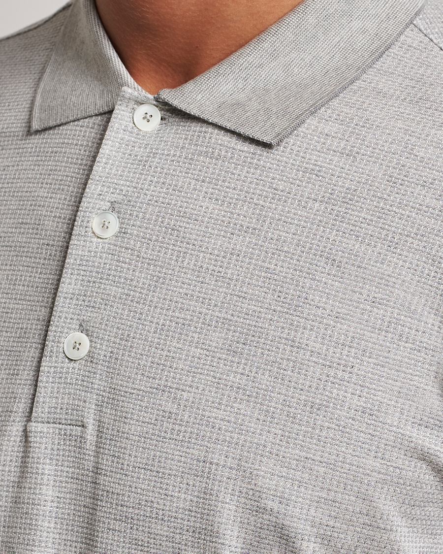 Herr | Tröjor | Zegna | Cotton/Silk Long Sleeve Polo Light Grey