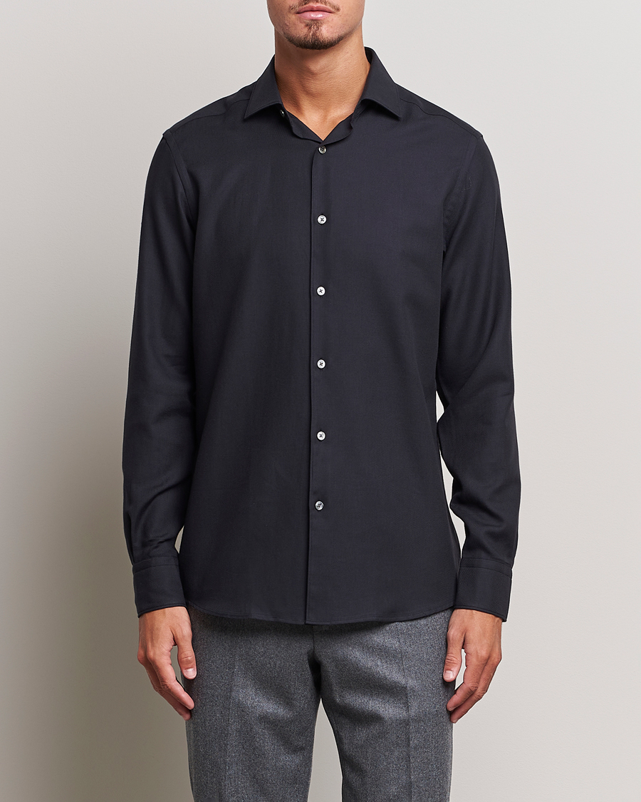 Herr | Quiet Luxury | Zegna | Cotton/Cashmere Casual Shirt Navy
