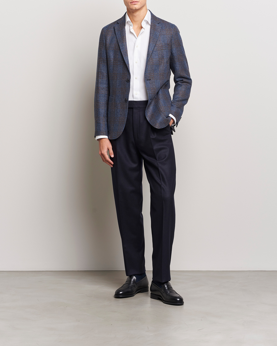 Herr | Byxor | Zegna | Pleated Flannel Trousers Navy