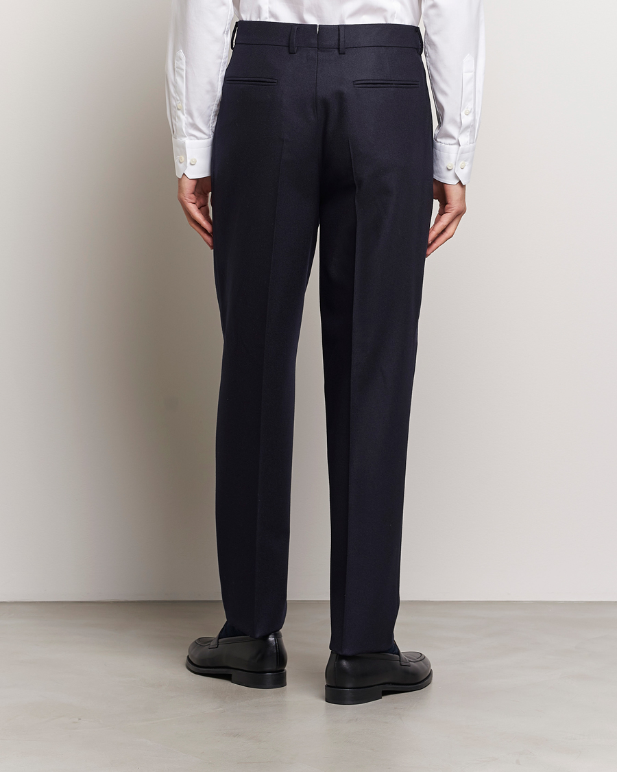Herr | Byxor | Zegna | Pleated Flannel Trousers Navy