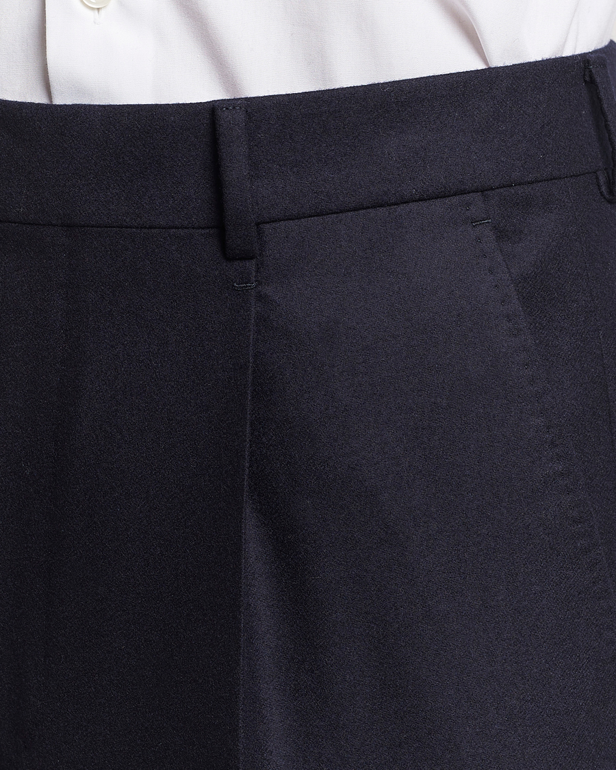 Herr | Byxor | Zegna | Pleated Flannel Trousers Navy