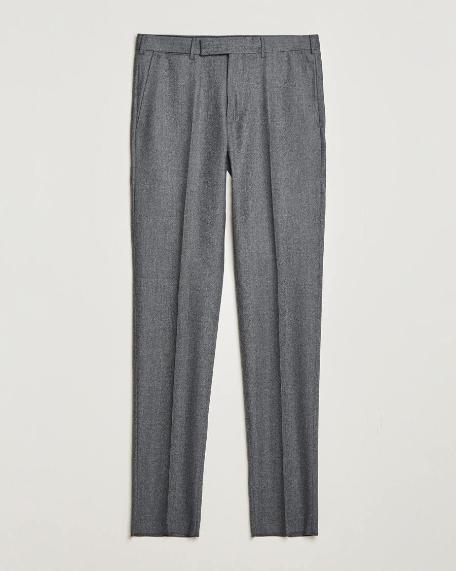 Herr | Byxor | Zegna | Carded Flannel Trousers Grey Melange