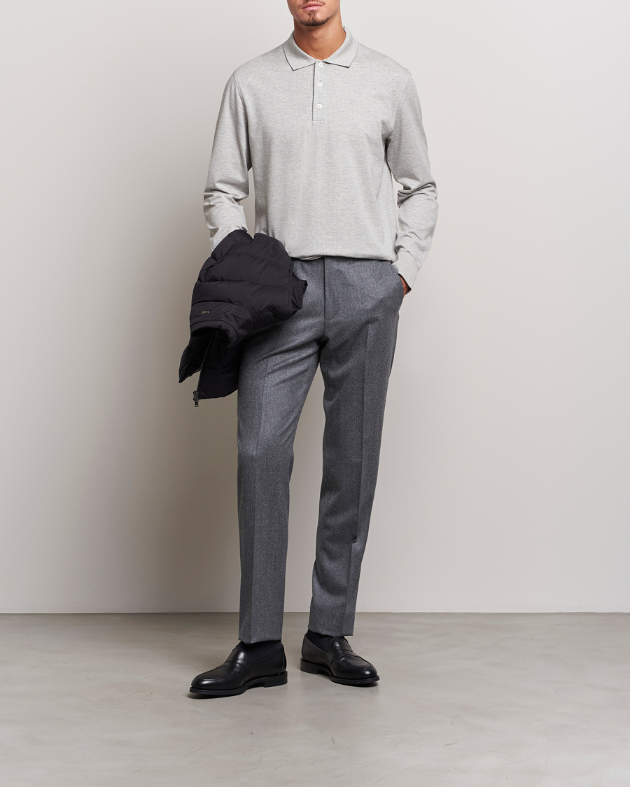 Herr | Byxor | Zegna | Carded Flannel Trousers Grey Melange