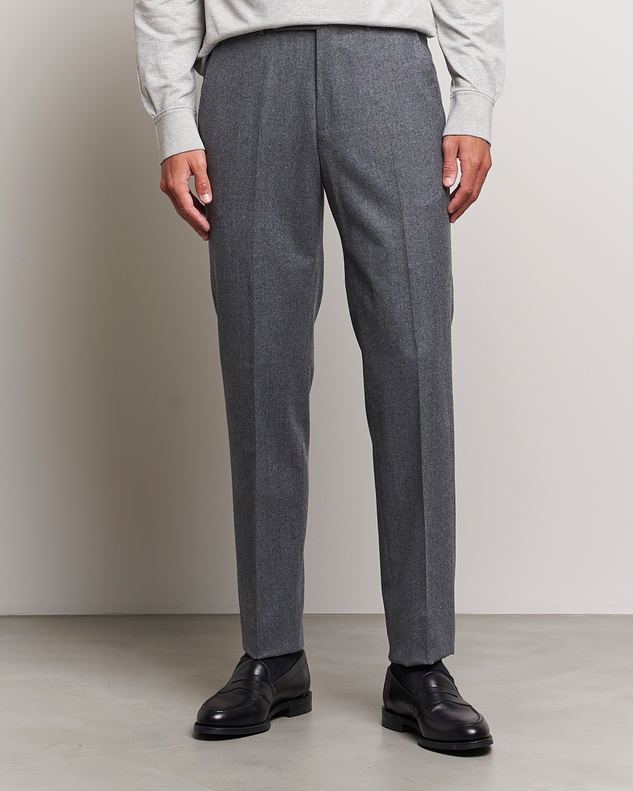 Herr | Flanellbyxor | Zegna | Carded Flannel Trousers Grey Melange