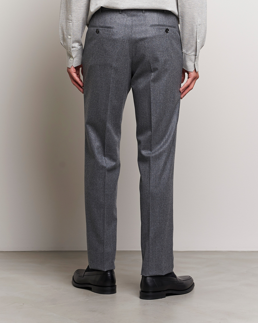 Herr | Byxor | Zegna | Carded Flannel Trousers Grey Melange