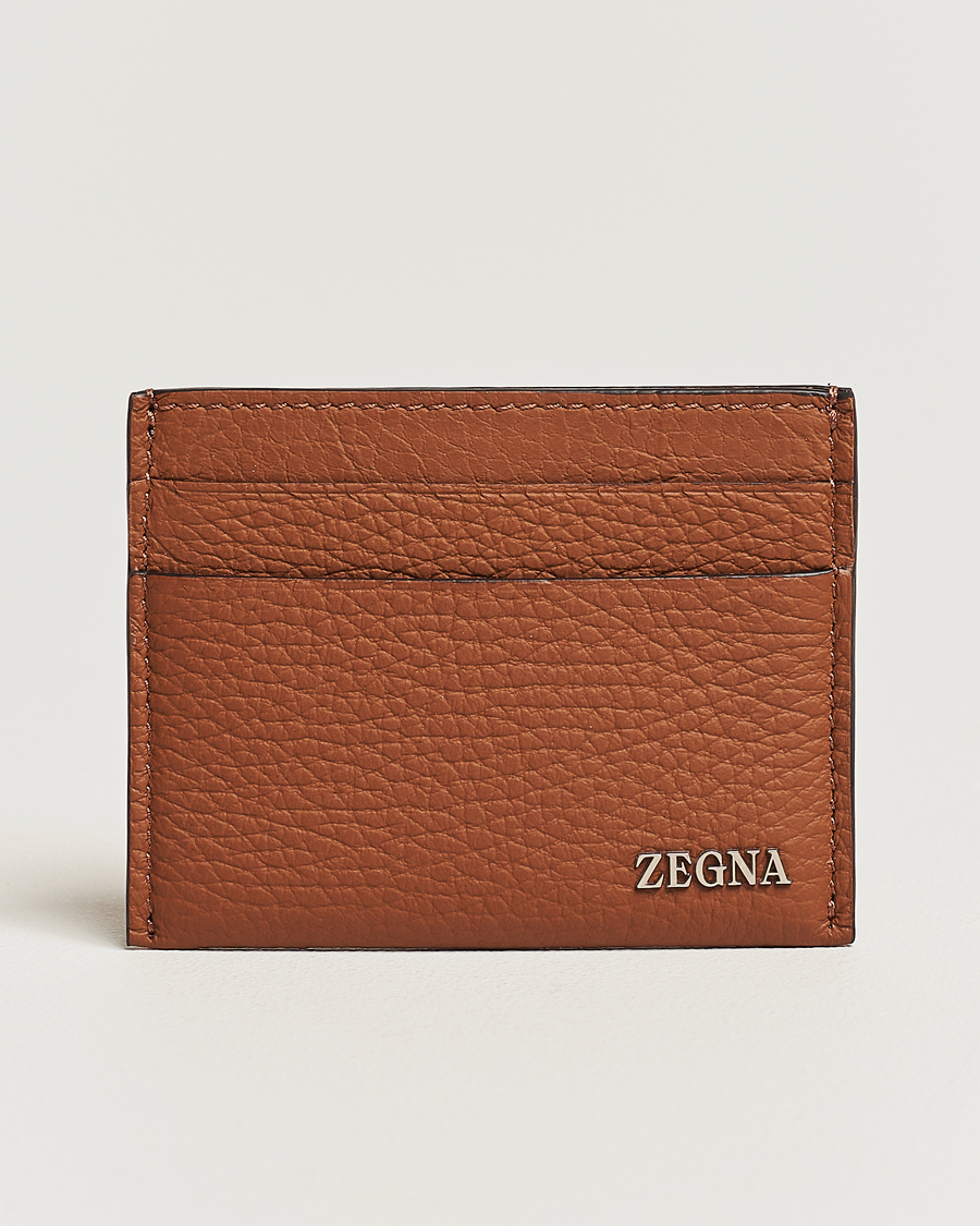 Herr |  | Zegna | Grain Leather Card Holder Brown