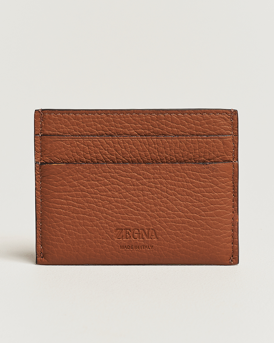 Herr |  | Zegna | Grain Leather Card Holder Brown