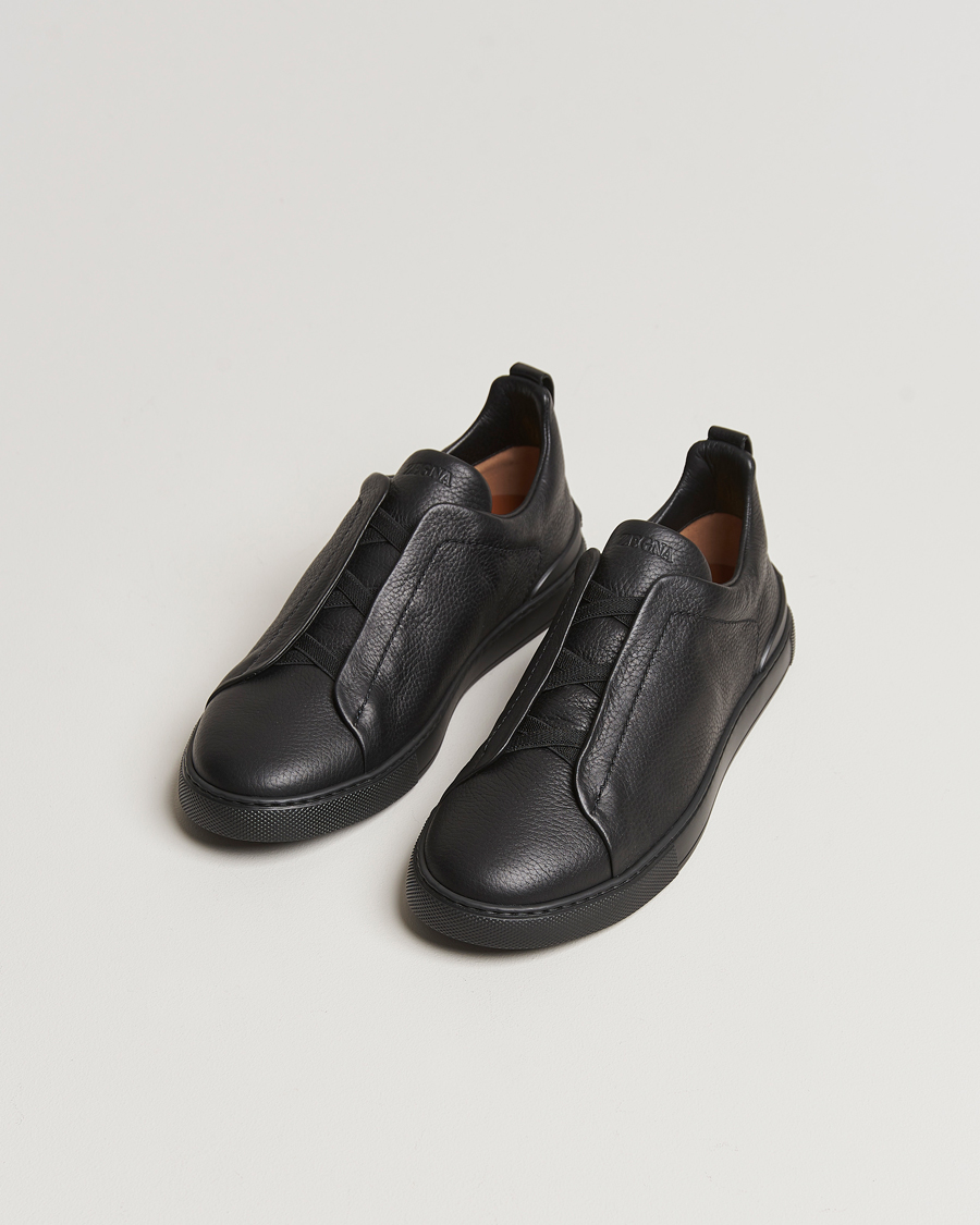 Herr | Zegna Triple Stitch Sneakers Full Black Deerskin | Zegna | Triple Stitch Sneakers Full Black Deerskin