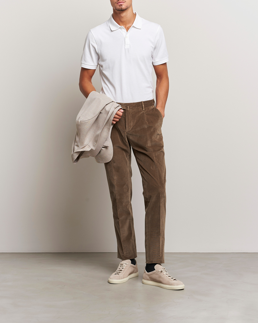Herr | Byxor | PT01 | Slim Fit Pleated Corduroy Trousers Taupe