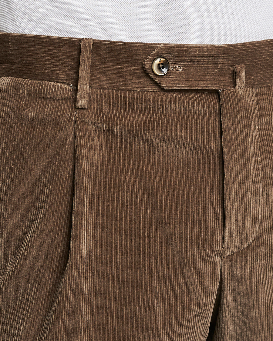 Herr | Byxor | PT01 | Slim Fit Pleated Corduroy Trousers Taupe