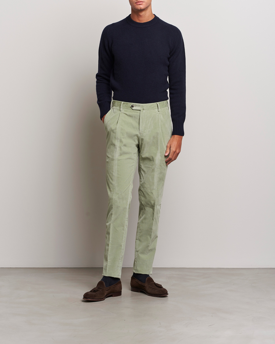 Herr | Byxor | PT01 | Slim Fit Pleated Corduroy Trousers Mint