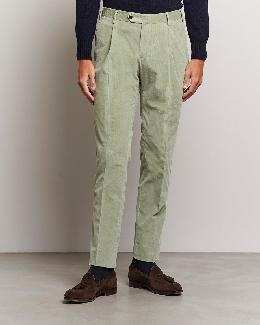 Herr |  | PT01 | Slim Fit Pleated Corduroy Trousers Mint